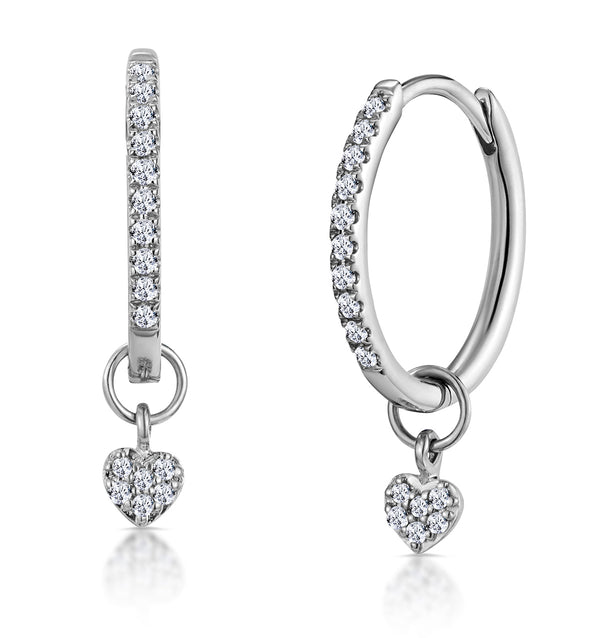 Stellato Diamond Encrusted Huggie Heart Earrings 0.11ct in 9K White Gold