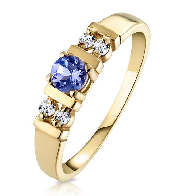 Tanzanite 3.75mm And Diamond 9K Gold Ring