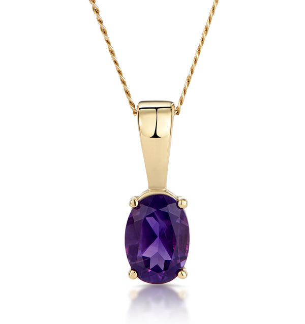 Amethyst 7 x 5mm 9K Yellow Gold Pendant Necklace