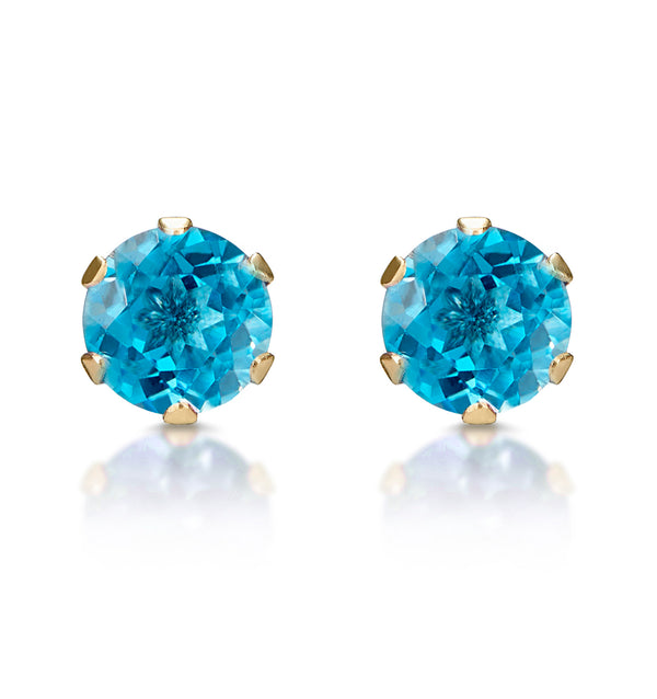 Blue Topaz 4mm 9K Yellow Gold Stud Earrings