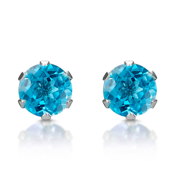 Blue Topaz 4mm 9K White Gold Stud Earrings