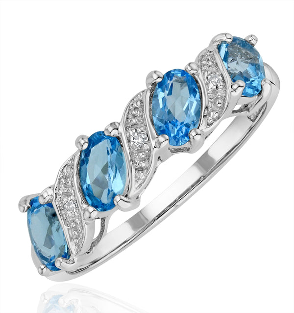 Blue Topaz 0.98CT And Diamond 9K White Gold Ring