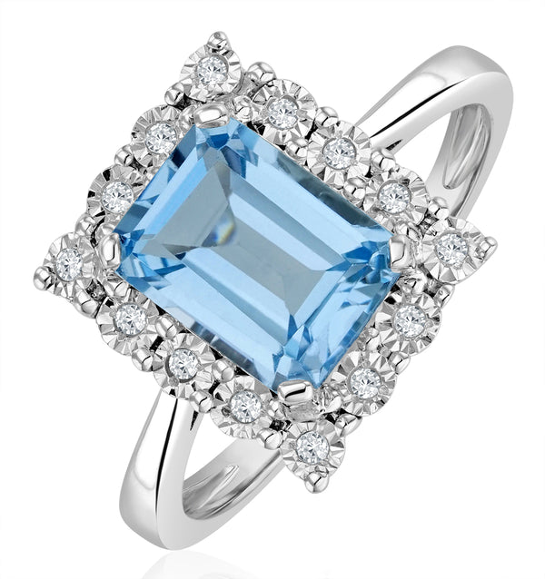 Blue Topaz 8 x 6mm and Diamond 9K White Gold Ring