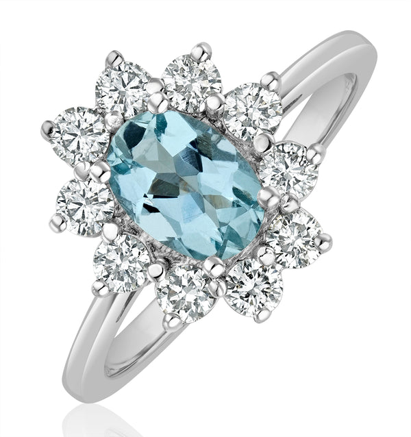 Aquamarine 0.70ct and Diamond 0.50ct 18K White Gold Ring FET25-CY