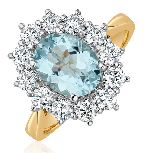 Aquamarine 1.7ct and Lab Diamond 1.00ct Cluster Ring in 18K Gold