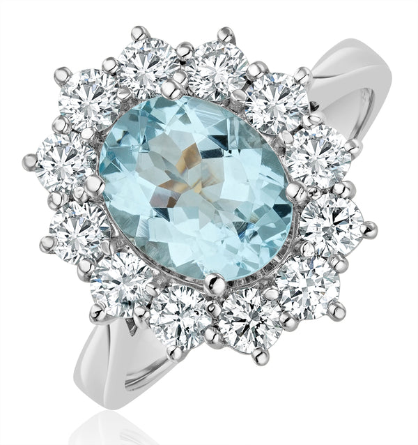 Aquamarine 1.7ct and Diamond 1.00ct Cluster Ring in 18K White Gold