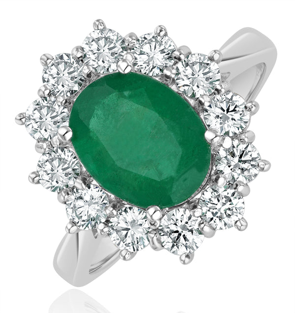 Emerald 1.95CT And Lab Diamond 1.00ct Cluster Ring in 18K White Gold
