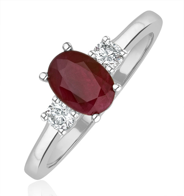 18K White Gold Diamond Ruby Ring 7 x 5mm Oval - N4334Y