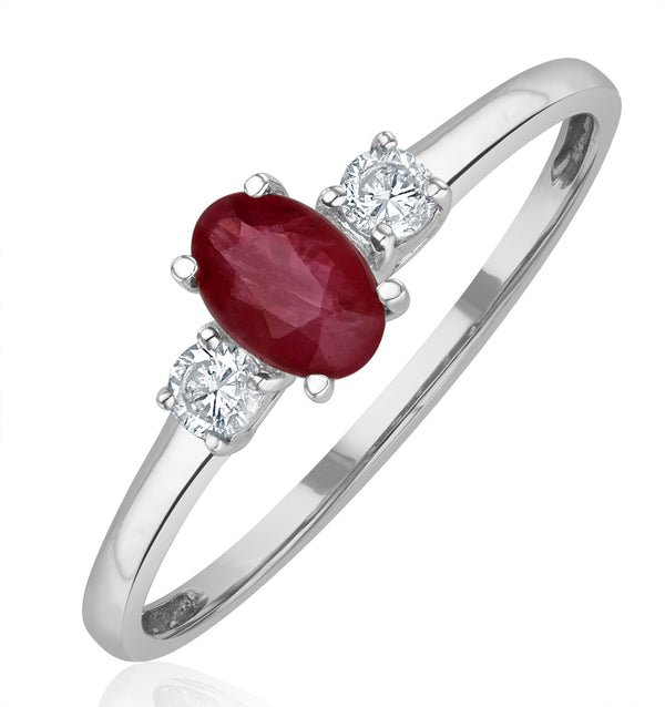 Ruby 6 x 4mm And Diamond 18K White Gold Ring N4313Y