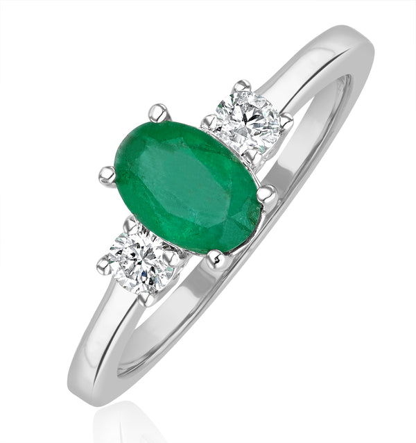 Emerald 0.75ct And Diamond 18K White Gold Ring N4316Y