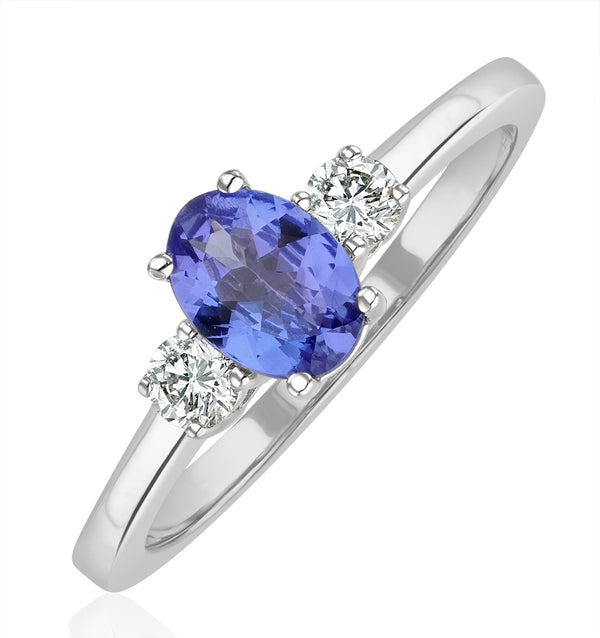 Tanzanite 7 x 5mm And Diamond 18K White Gold Ring N4317Y