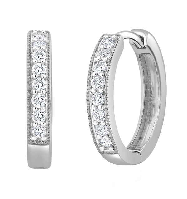 Lab Diamond Huggie Earrings 0.25ct H/Si Pave Set in 9K White Gold