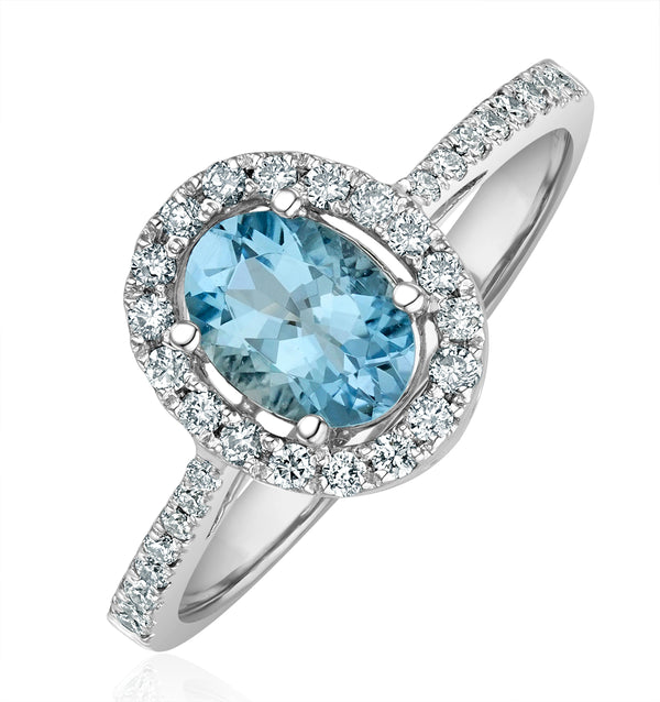Aquamarine 0.70CT And Diamond 18K White Gold Ring