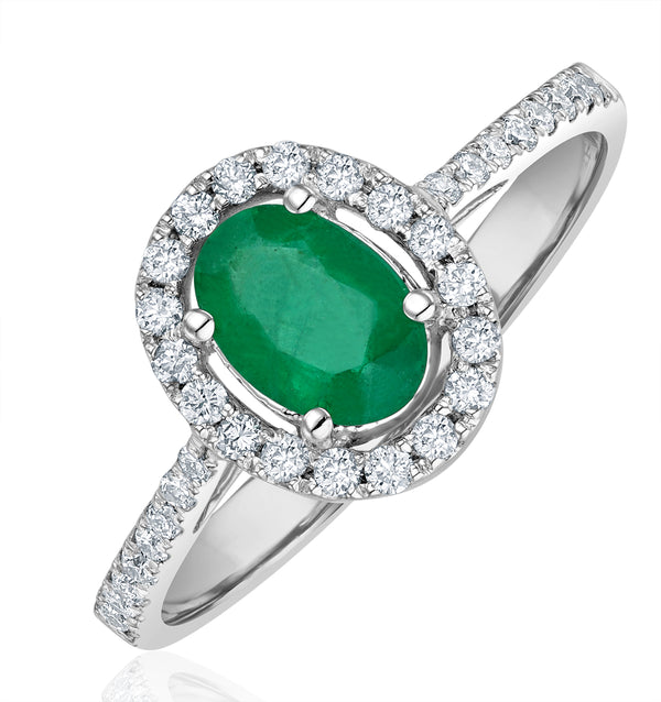 Emerald 0.70ct And Diamond 18K White Gold Ring