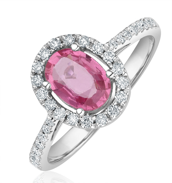 18K White Gold Diamond and Pink Sapphire Oval Ring 0.30ct
