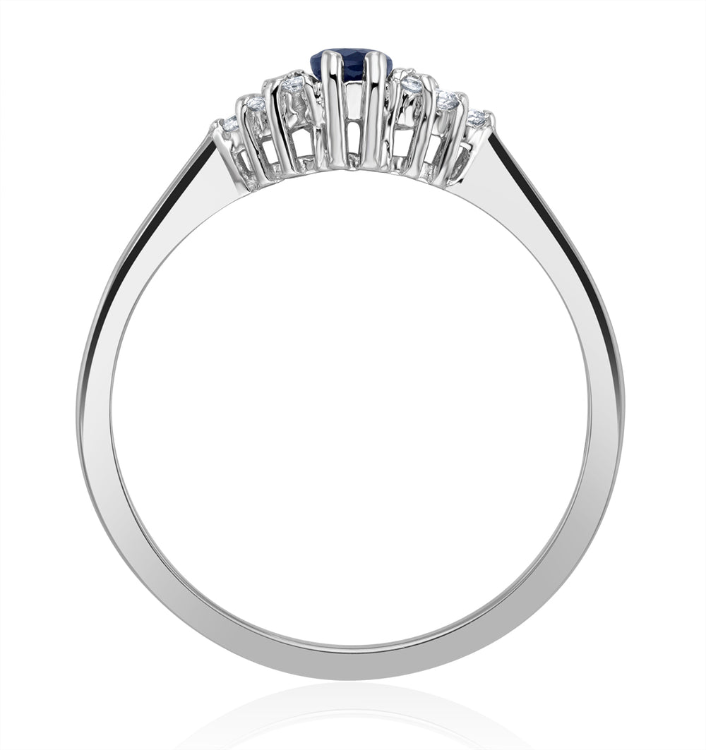Sapphire 5 x 3mm And Diamond 9K White Gold Ring