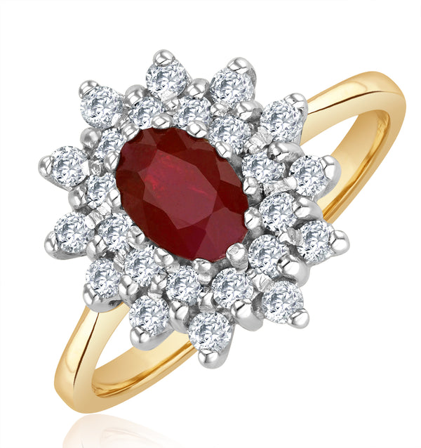 Ruby 6 x 4mm And Diamond 9K Gold Ring A3372