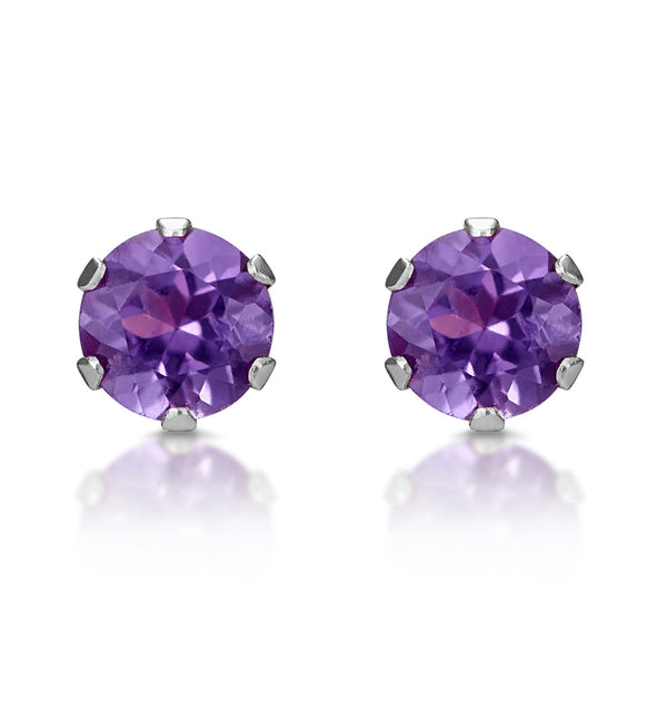 Amethyst 4mm 9K White Gold Stud Earrings