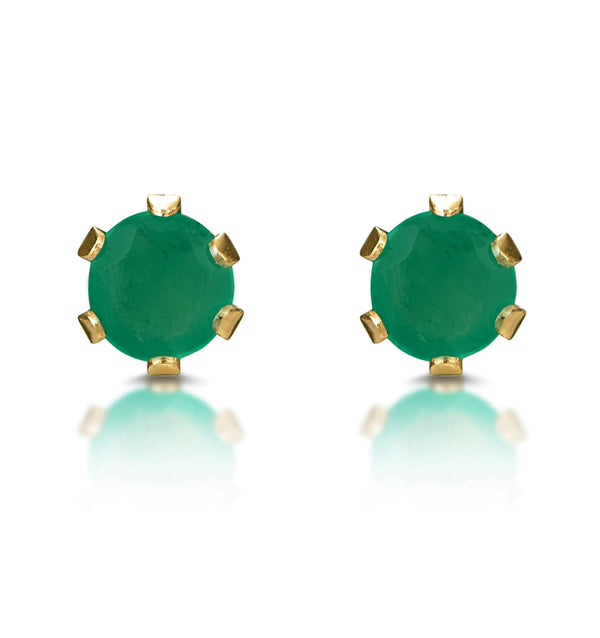 Emerald 3 x 3mm 9K Yellow Gold Stud Earrings