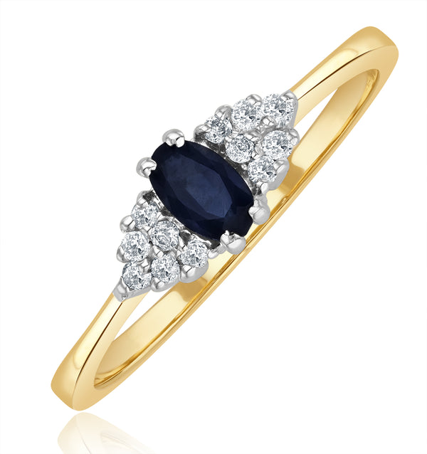 Sapphire 5 x 3mm And Diamond 9K Gold Ring A3227