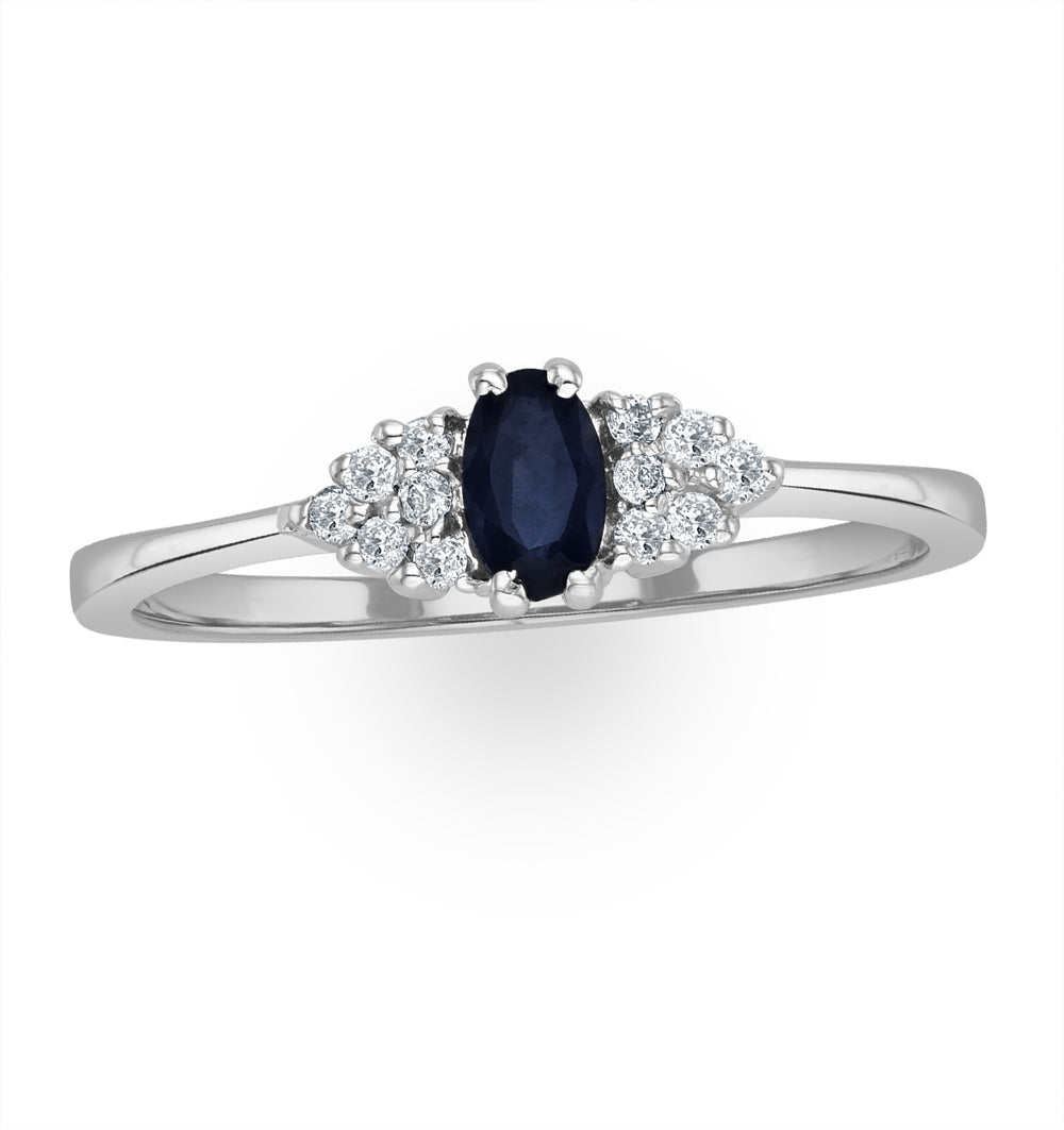 Sapphire 5 x 3mm And Diamond 9K White Gold Ring