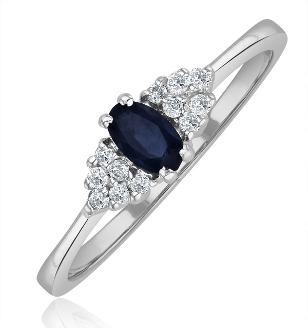 Sapphire 5 x 3mm And Diamond 9K White Gold Ring