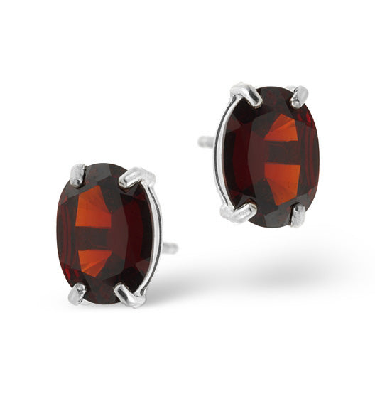 Garnet 7 x 5mm and 9K White Gold Earrings