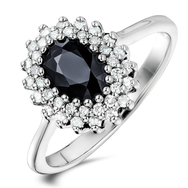 Sapphire 7 x 5mm And Diamond 925 Sterling Silver Ring