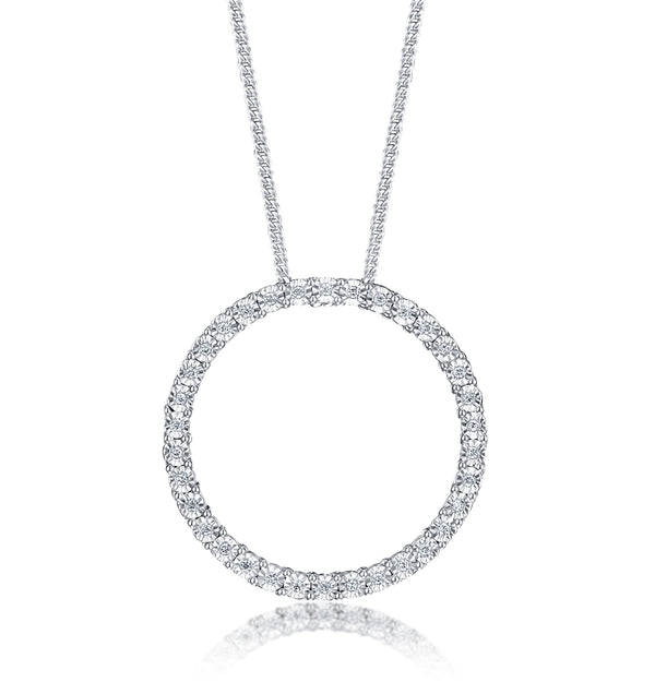 Circle Necklace Lab Diamond Pendant 0.10ct Set in 925 Silver