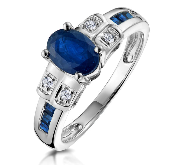 Sapphire 1.25ct And Diamond 9K White Gold Ring