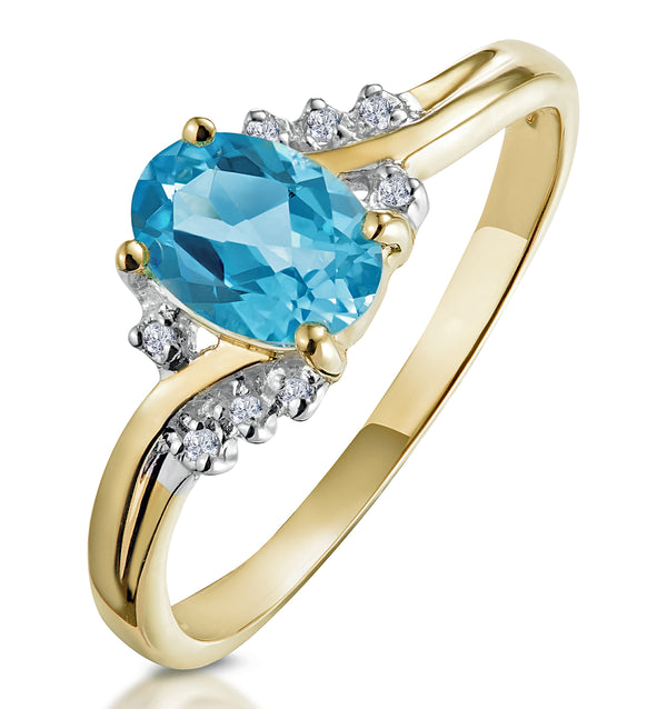 Blue Topaz 0.94CT And Diamond 9K Yellow Gold Ring