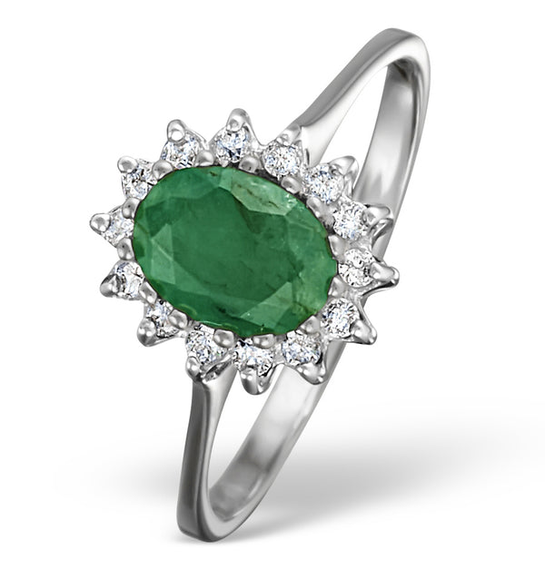 Emerald 0.83ct And Diamond 9K White Gold Ring