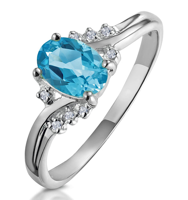 Blue Topaz 0.94CT And Diamond 9K White Gold Ring