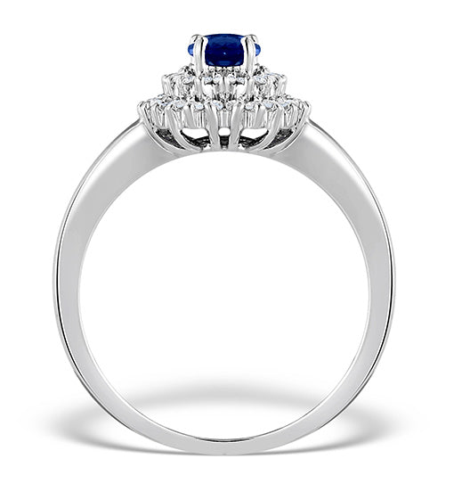 Sapphire 4 x 6mm And Diamond 9K White Gold Ring