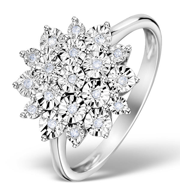Diamond 0.10ct 9K White Gold Large Cluster Ring SIZE H