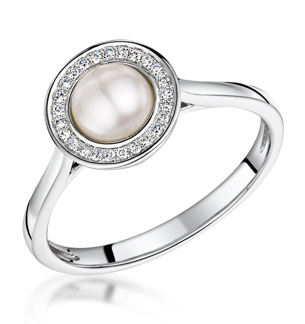 Pearl and Diamond Stellato Ring 0.08ct in 9K White Gold