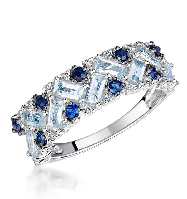 Blue Topaz Sapphire and Diamond Stellato Ring in 9K White Gold