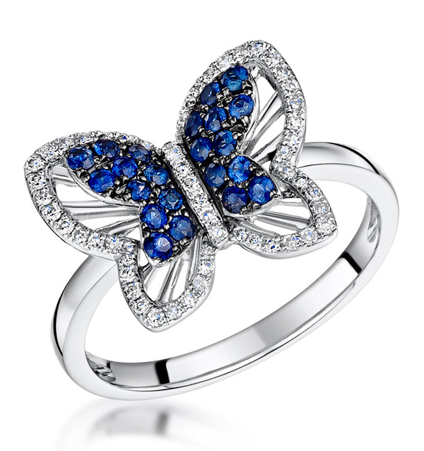 Stellato Collection Sapphire and Diamond Butterfly Ring 9K White Gold