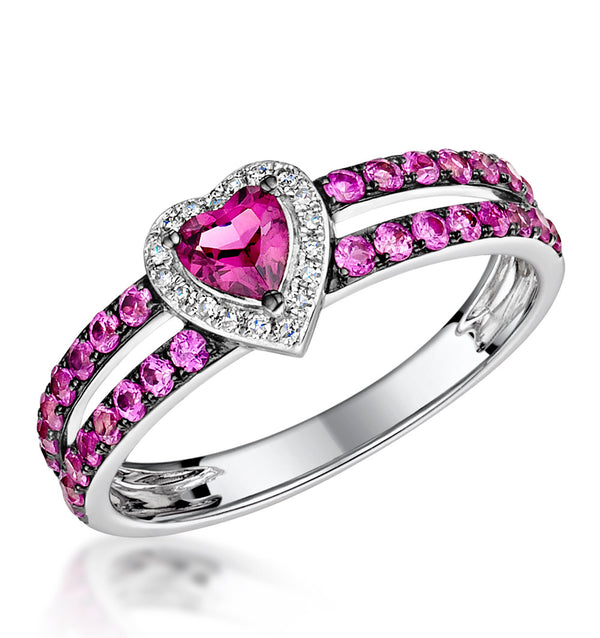 Rhodolite Pink Sapphire and Diamond Stellato Heart Ring 9K White Gold