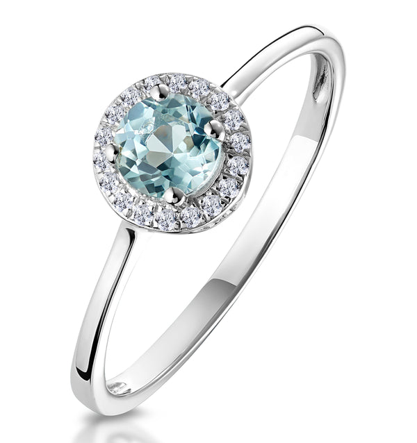 0.37ct Aquamarine and Diamond Stellato Ring in 9K White Gold