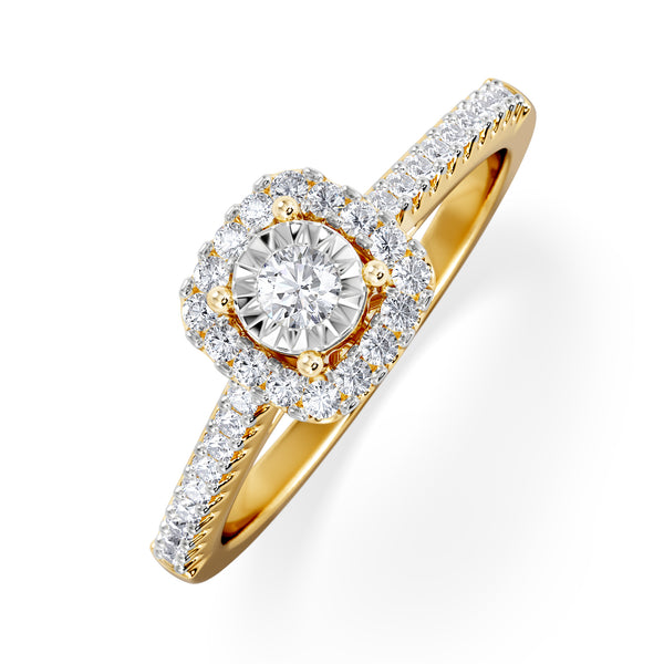 Masami Diamond Halo Engagement Ring 0.25ct Pave Set in 9K Yellow Gold
