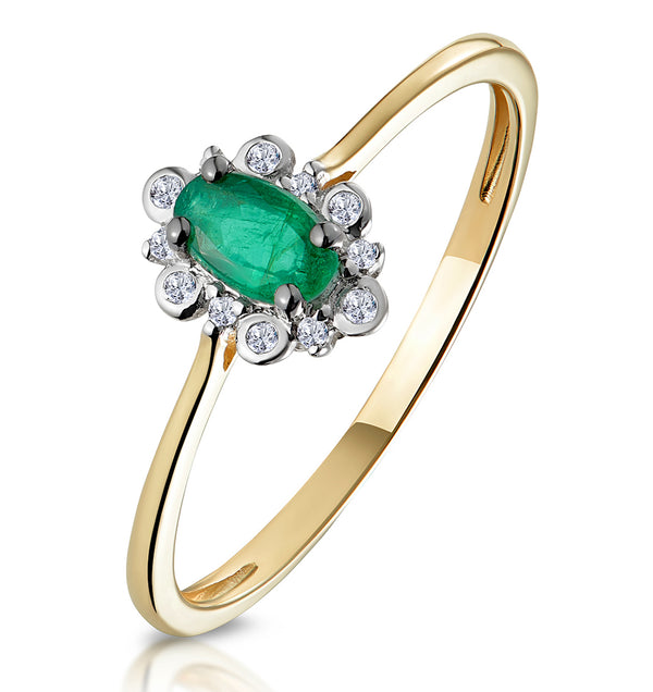Emerald and Diamond Stellato Cluster Ring in 9K Gold