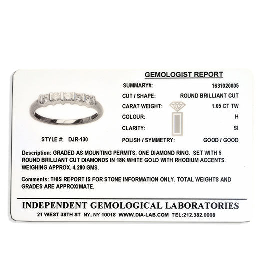 5 Stone Tension Set Ring Certified Diamonds 1.05CT 18K White Gold - SIZE M