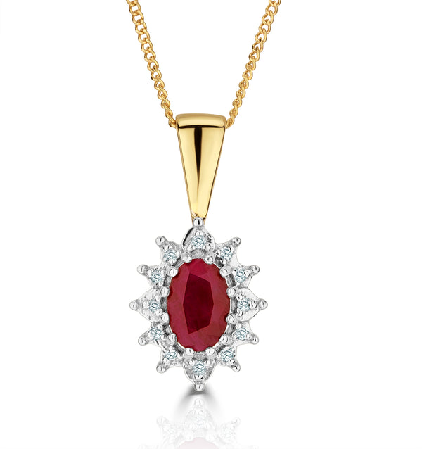 Ruby 6 x 4mm And Diamond 9K Yellow Gold Pendant Necklace
