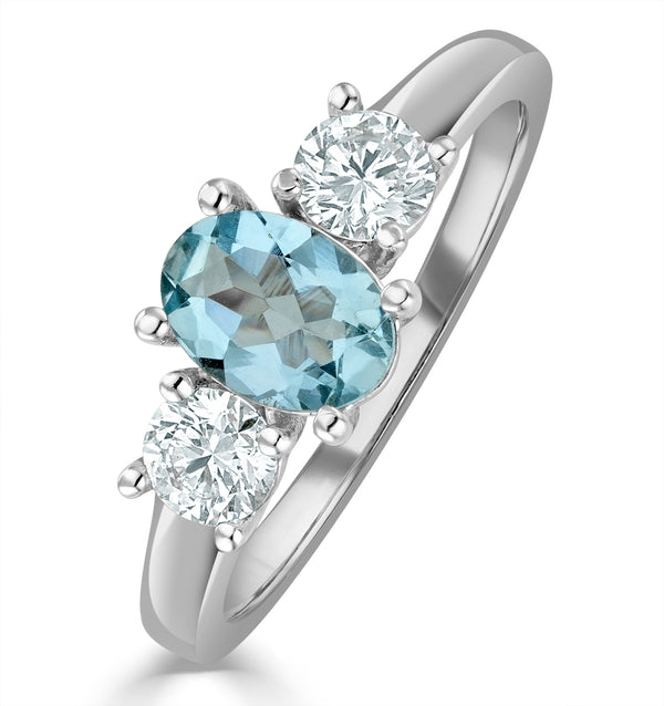 Aquamarine 0.70ct and Diamond 0.50ct 18K White Gold Ring