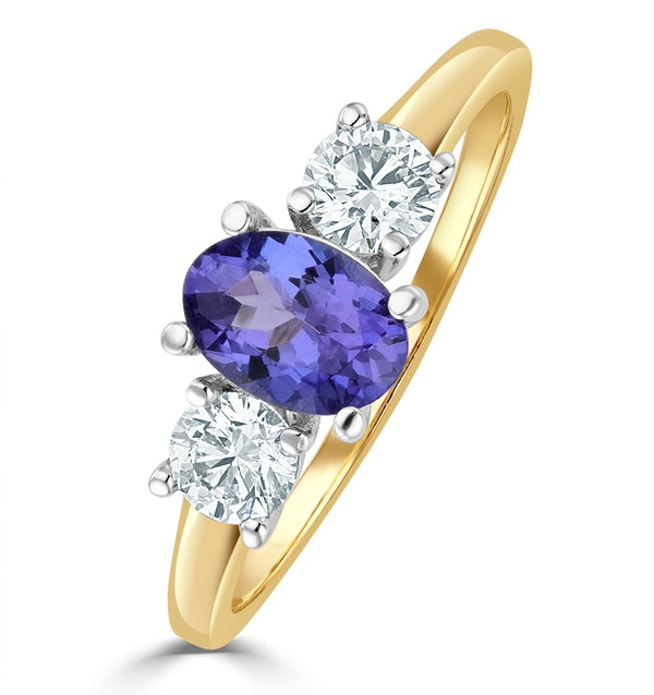 Tanzanite 7 x 5mm And Diamond 18K Gold Ring FET23-V