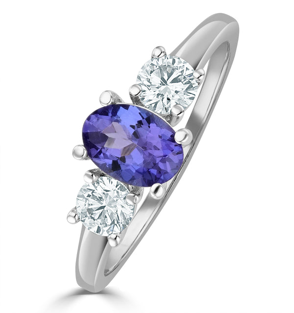 Tanzanite 7 x 5mm And Lab Diamonds G/Vs 18K White Gold Ring