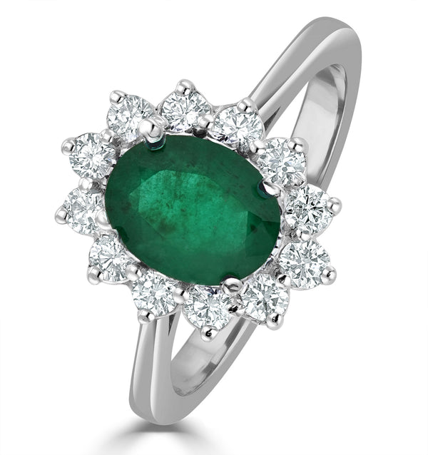 Emerald 1.15ct And Diamond 18K White Gold Ring
