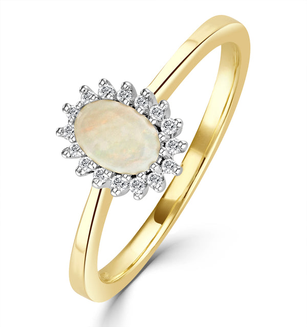 Opal 6 x 4mm And Diamond 9K Yellow Gold Ring