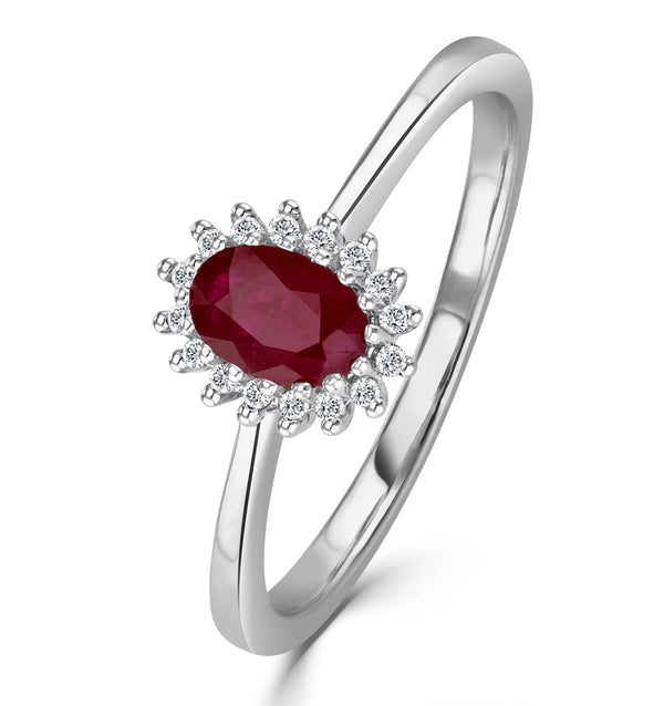 Ruby 6 x 4mm And Diamond 9K White Gold Ring A4435